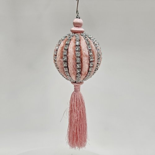 Розовый бархатный шар со стразами и кисточкой Karlsbach