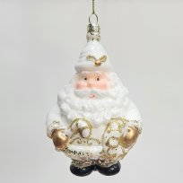 Игрушка Дед  мороз в белой шубе с золотыми узорами