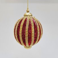 Красный шар с полосками золотистого цвета Karlsbach