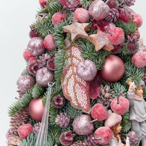 Новогодняя лка розовая из живых веток, Коллекция декабрь